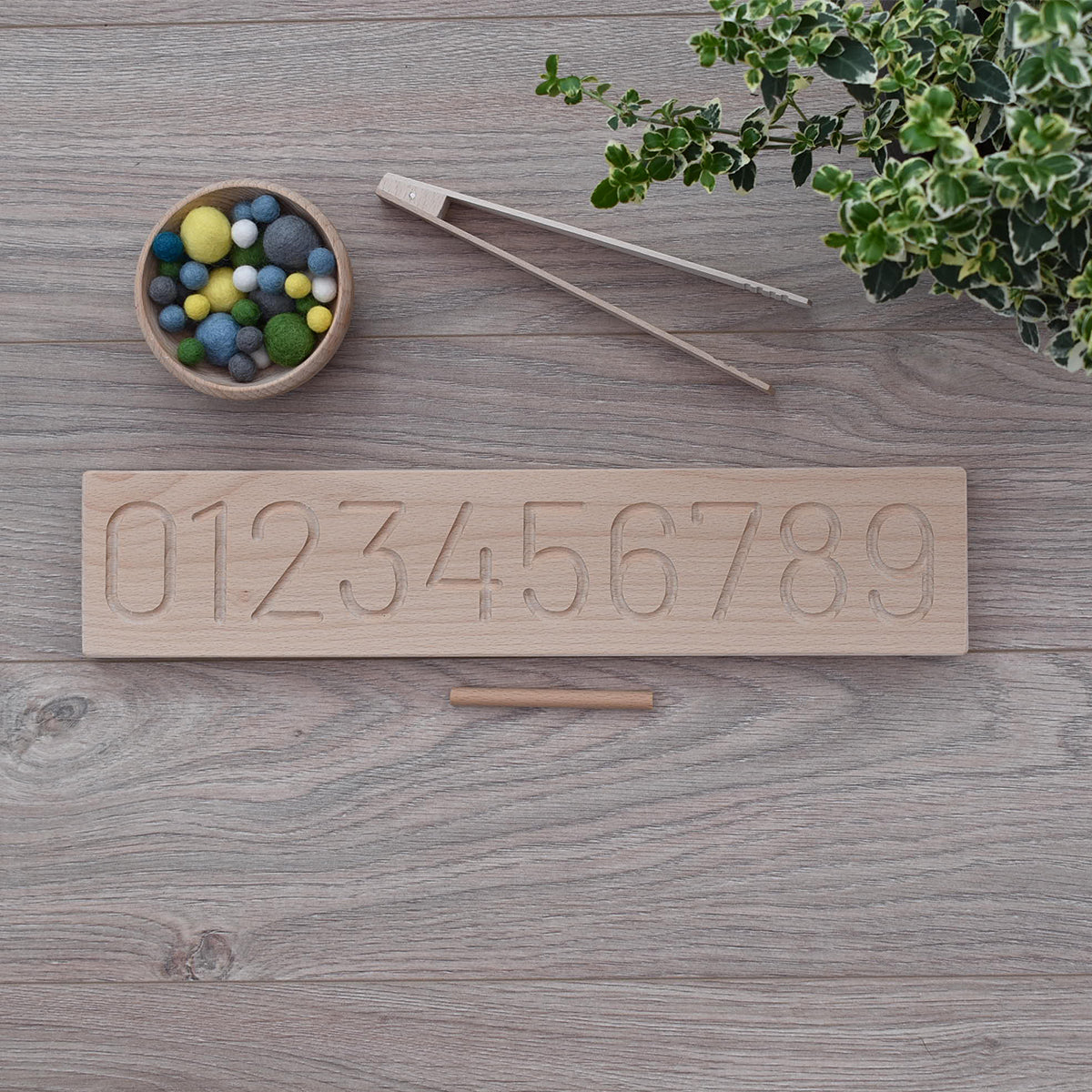 UK made wooden number board for sensory play and fine motor skills, made from sustainable Beech