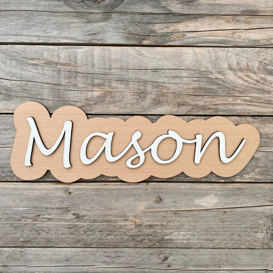 Custom Name Wall Art - Beech & White